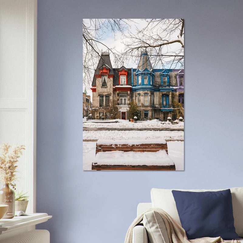 Square Saint-Louis, les couleurs de l'hiver — tirage aluminium 60 × 90 cm accroché au mur